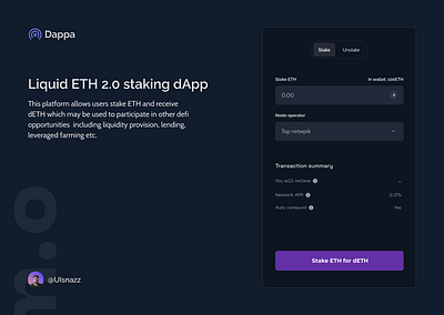 Liquid ETH 2.0 staking dApp branding crypto dapps design icon illustration logo minimal staking typography ui ux web3