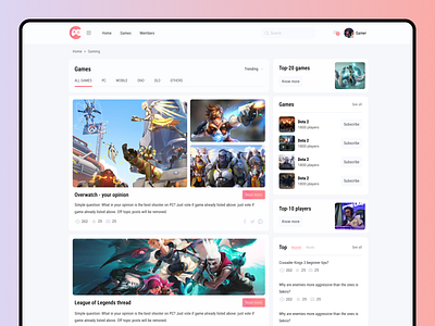 Game forum clean design desktop forum game gamer interface minimal ui ux web