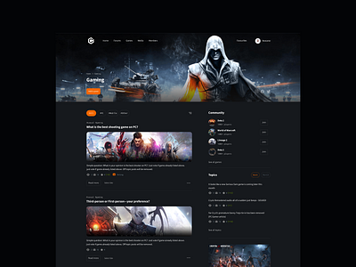 Game forum black clean dark desktop forum game gamer minimal ui web webdesign