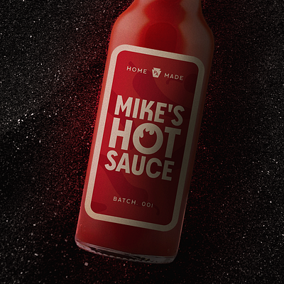 Mike's Hot Sauce, Bottle bottle branding flame hot hot sauce label pattern pepper red typography