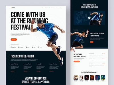 Running Event Landing Page activity event festival fitness gym homepage jogging landing page marathon runner running sport ui uiux web design website