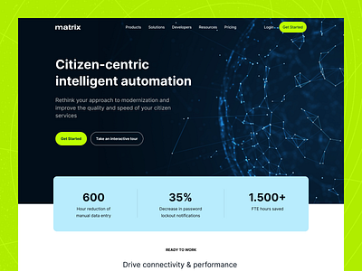 Landing page for Matrix design interface landing page ui design