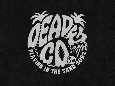 Dead & Company - Playing in the Sand 2022 branding design drawing graphic hand drawn illustration lettering merch ocean palm psychedelic texture tropical typography vintage wave