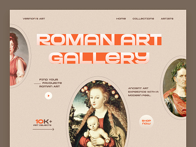 Art Gallery Website Header ancient art artist artistic artwork clean collection colors craft design gallery homepage landing page minimal painting popular shot roman ui web website