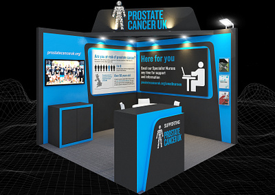 Prostate Cancer UK 3x3 Exhibition Booth 3d 3x3 awareness backdrop backwall booth branding cancer charity design event exhibition expo fair fundraiser fundraising render show space stand