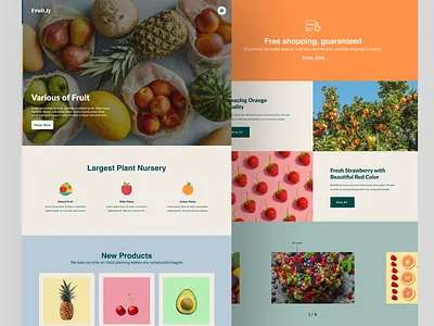 Fruity Homepage Design delivery drink e shop ecommerce food food delivery food delivery services fruit home page landing page online store orange shop shopify store strawberry uiux web web design website