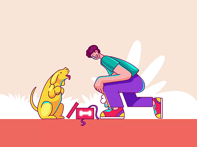 Man Playing With Dog 2d animal animation art branding character character design creative digital dog flat graphic design illustration illustrator man motion graphics park people playing vector