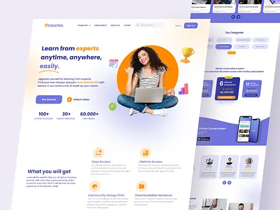 Ecourse - Online learning web design app course design landing page learning ui design website