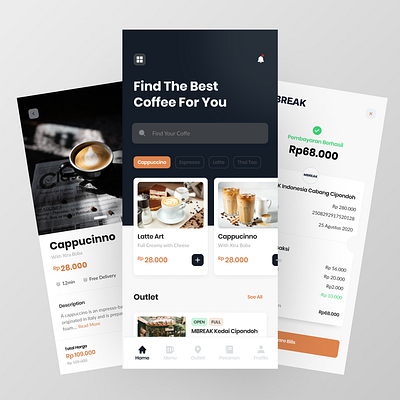 MBreak Coffe Shop - Mobile Apps behance dailyui design illustration uidesign userexperience userinterface webdesign