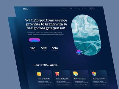 PRAL_NFT landing page 3d nft blockchain crypto cryptocurrency dark defi digital art illustration landing page nft nft art nft marketplace nft web token trend uiux wallet web crypto web design web3