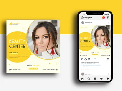 Beauty center social media post banner beauty center creative design designer flyer graphic design hair leaflet modern professional salon social social media spa center square yellow