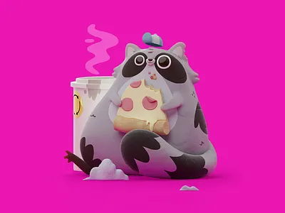 Raccoon eating pizza 3d 3d blender 3d illustration blender character cycles illustration raccoon render