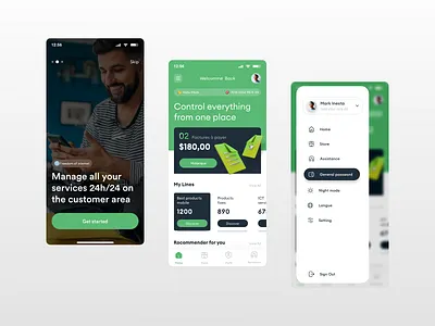 TeleManager app clean data usage e commerce facture green mobile mobile app provide store teleco telecom telecommunication ui ux