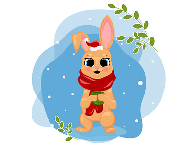 Cute winter bunny and mug. Symbol of the new year, Christmas design