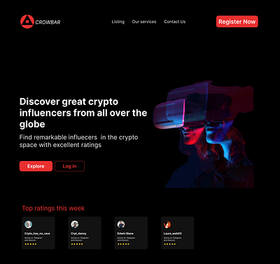 Crypto influencer listing website design ui ux web3