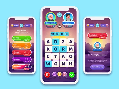 Word Cube Multiplayer Game Ui Design android game gui ios ui ux word wordgame
