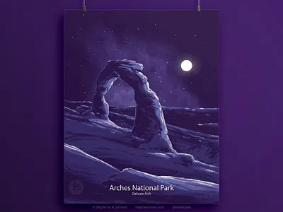 Delicate Arch - Arches National Park at night - poster design destination digital illustration illustration landscape limited colour palette limited colours national park poster poster design scenery us national park
