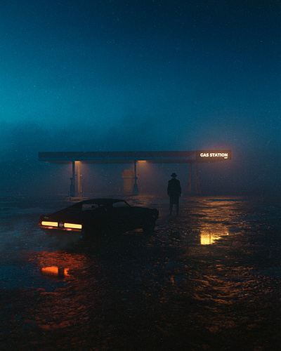 Cigarette break 3d car cinema cinematic city dark design digital art