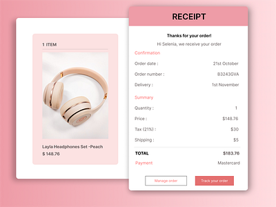 ORDER RECEIPT clean design headphones order receipt track order ui