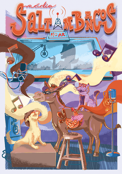 Saltimbancos Radio bremen cat chicken dog donkey illustration poster radio singing