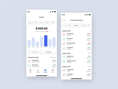 Mobile Banking App: Activity Tab and Transaction History app design interaction design mobile design product design ui ux visual design