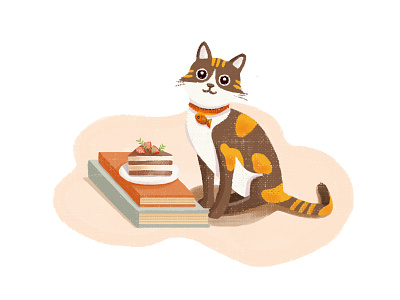 Corner of desk animal book cake cat cute design desk home illustration lovely