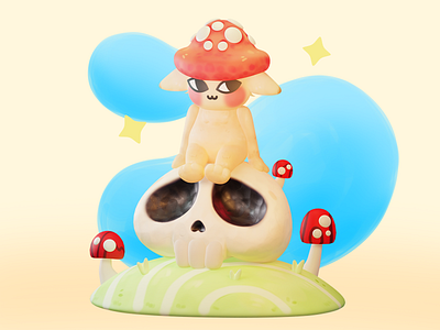 Autumn season vibes 3d autumn blender cat creature cute fall fantasy forest green illustration model monster mushroom october red skull stars vibes winter