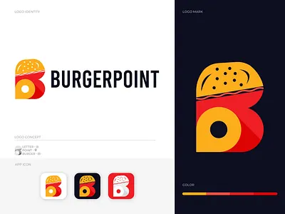 BurgerPoint Logo Design - Unused brand identity branding burger burger joint burger king burger logo burger menu fast food logo fastfood food icon letter b logo logo design mark modern logo point restaurant symbol typography