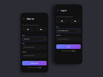 Sign up - Daily UI 001 animation dailyui darkmode graphic design log in login mobile mobile app design mobileapp motion graphics sign up signup ui uidesign uiux ux uxdesign uxui web website