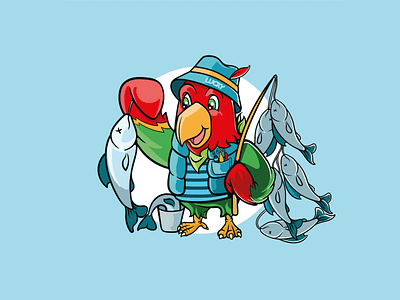 parrot fishing adobeillustrator art character design fisherman fishing illustration illustrator parrot vector