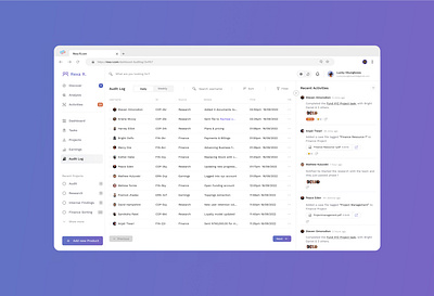Audit Log screen for a project management platform design thinking desktopdesign productdesign ux webdesign