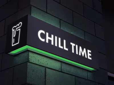 Logo and light box for CHILL TIME beer logo branding corporate identity corporate style drinks logo light box logotype pub