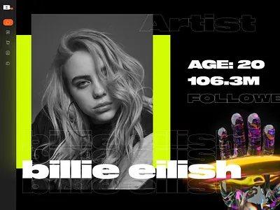 Billie Eilish Website Concept album artist billie eilish black branding design fashion green grid logo music musician orange personal brand portfolio portfolio site typography ui ux web