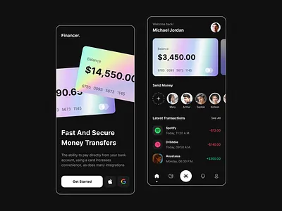 Banking App Concept Design app bank card banking banking app clean design creative design dark finance finance app financial interface mobile mobile ui money money transfer transaction transfer ui ux