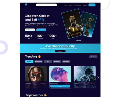 NFT marketplace for creators and collectors bitcoin crypto defi design designer meta register ui ux web web3 website