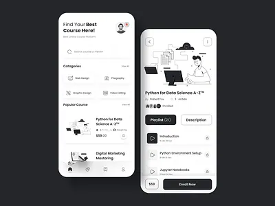 Online Course Mobile App app app design clean course course app design e learning education learning learning app learning platform minimal mobile mobile app online class online course online course app online learning ui ui design