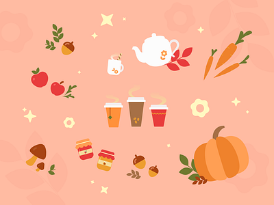 Fall flavours apple autumn carrot coffee foliage graphic design illustration jam pumpkin vegetables