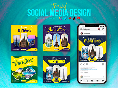 Travel Social Media and Instagram post Template adventure branding design graphic design illustration logo social media marketing post social media sale travel poster ui vector