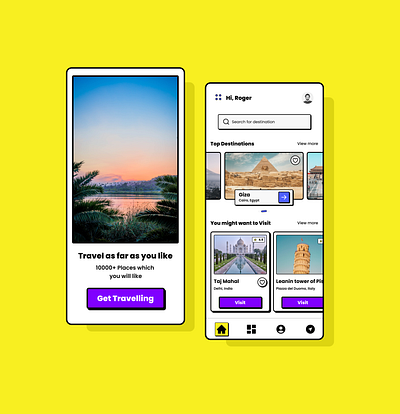 Travel App UI (Neubrutalism UI Concept) adobe adobe xd figma interaction design neubrutalism travel ui ui ui design ux ux design visual design