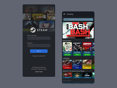 Steam Mobile, but dynamic. app design interface login login page mobile mobile app steam ui user interface