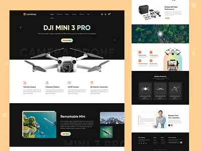 Landshop - Drone Website Landing Page branding camera devignedge dji drone drone camera drone shot drone ui drone website landing page mavic mhmanik02 quadrocopter saas trending typography ui design uidesign web design website