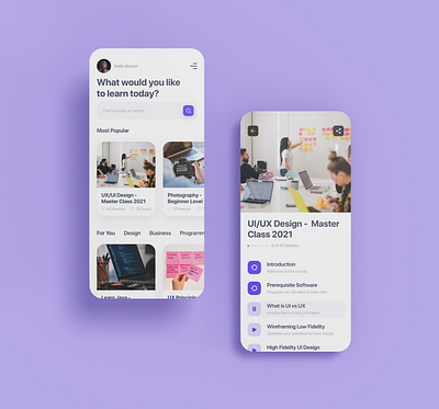 E-Learning Mobile App Design adobexd androiddesign concept courseplatformapp dailyinspiration e learningapp figma iosdesign onlinecoursesapp ui uiconcept uidesign uidesignpatterns uxdesign