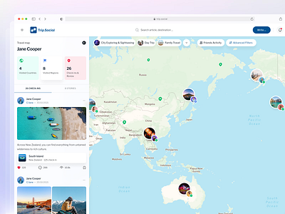 🏖 Trip.social (with Map) design map story travel ui we