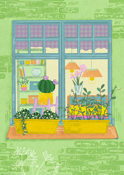 Window Story bees cozy illustration house illustration pastels plants pollinators whimsical window
