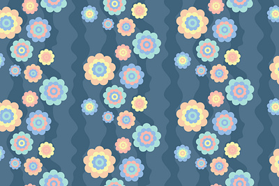 Retro Flowers- Seamless Pattern floral pattern flower pattern flowers madeinaffinity pattern design retro retro flowers surface design vector pattern wavy pattern wawes