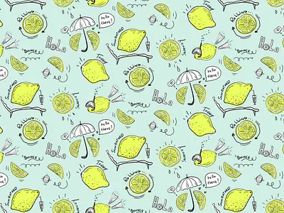 Inky Lemon Comic Pattern affinity designer comic comic pattern fun humor ink ink doodle lemon lemon pattern line art madeinaffinity neon yellow pastel mint pattern design seamless pattern surface design