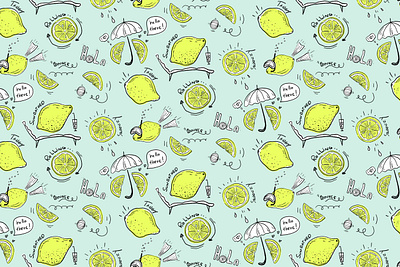 Inky Lemon Comic Pattern affinity designer comic comic pattern fun humor ink ink doodle lemon lemon pattern line art madeinaffinity neon yellow pastel mint pattern design seamless pattern surface design