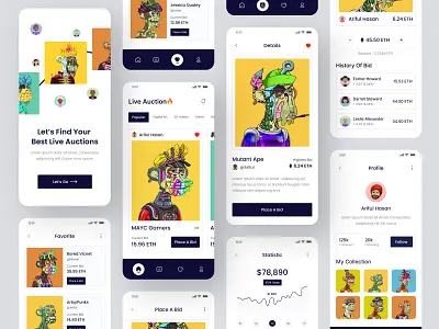 NFT Mobile App app app design arts blockchain clean crypto currency design nft app nft art nft artist nft lover nft market nft meaning nft money nft platform nft trending nfts platform ui