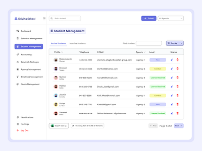 Driving School Student Management Dashboard clean designs dashboard designer dribbble learning students tasks uidesign uiux uxdesign