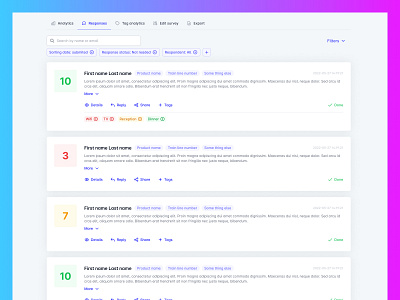 Customer feedback feed with search and filters admin app clean dashboard feed ui
